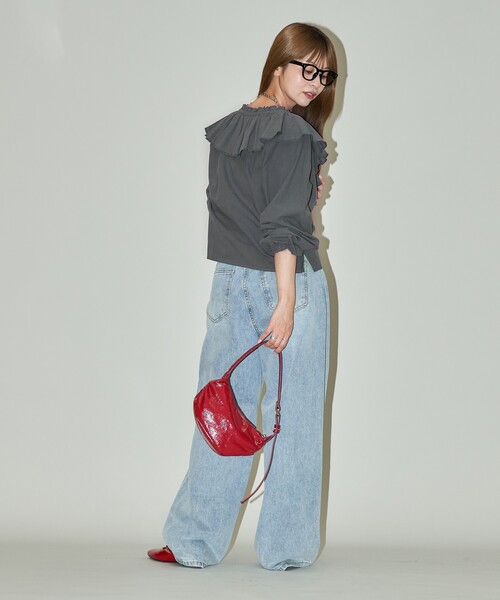 「PUBLUX」 長袖ブラウス フリ- チャコールグレー レディース_画像9