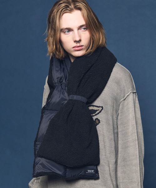 TAION EXTRA エコファー＋ダウン リバーシブルマフラー グレー TAION EXTRA エコファー＋ダウン リバーシブルマフラー グレー TAION