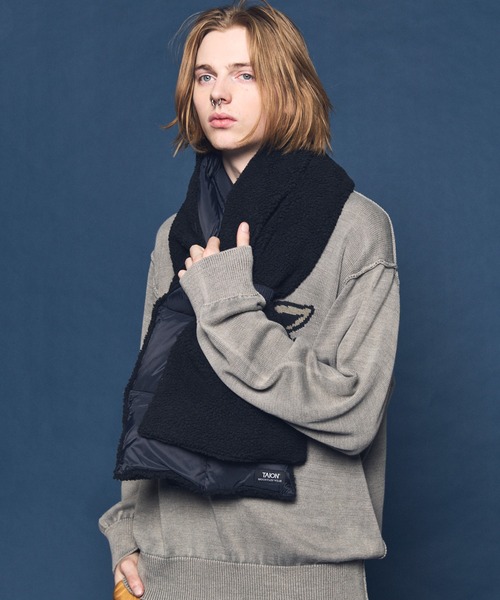 メゾンスペシャル 超大判マフラー ブラック ベージュ カシミヤ MAISON