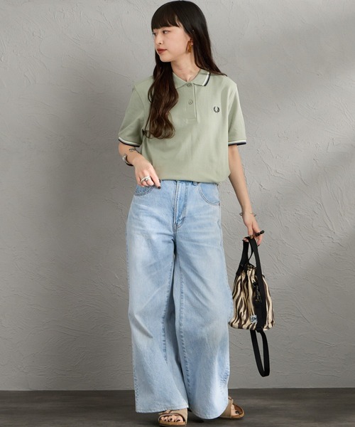 FRED PERRYツインティップラインロゴ刺繍ポロシャツ ブルーグリーン FRED PERRY（フレッドペリー） ポロシャツ ポロ ツインティップライン