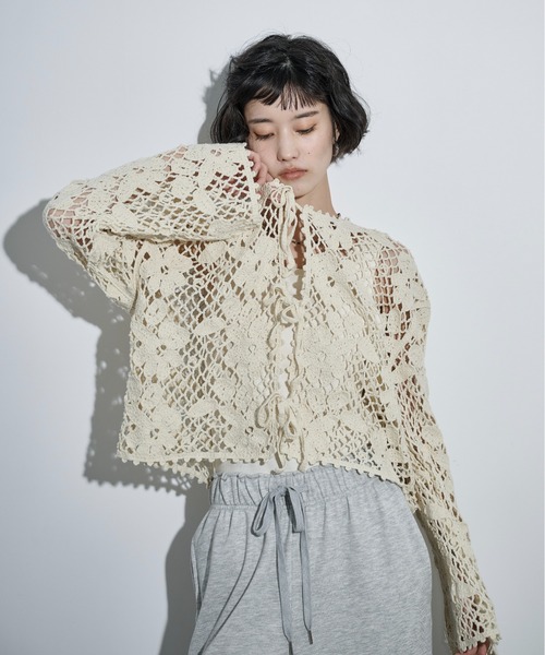 新品♡フラワーモチーフカーデ THE Yon カーディガン フラワーモチーフクロシェカーディガン