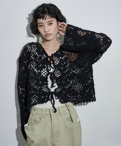 美品✨️カネコイサオ フラワーモチーフクロシェカーディガン 立体フラワー　モヘヤ THE Yon カーディガン フラワーモチーフクロシェカーディガン