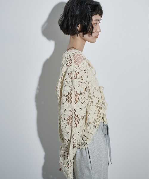 60～70s Embroidery designボタニカル フラワー刺繍 デザイン クロシェトリム ウールニットカーディガン アイボリー ピンク ヴィンテージ ビンテージ 古着 レディースXS相当 60～70s Embroidery designボタニカル フラワー刺繍 デザイン クロシェ