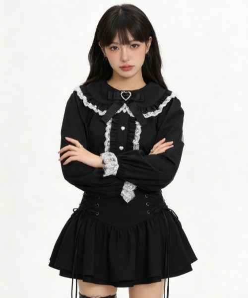 gossip!ロサンゼルス ブラウス シャツ 「Y2Kガーリー」レトロレース