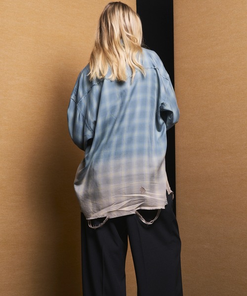シャツ 「UNISEX」Destroy Damage Prime-Over Ombre Check Shirt