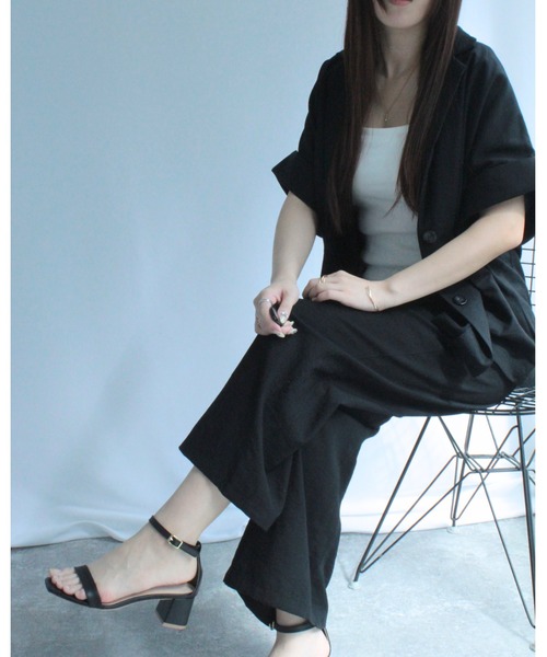 amini tシャツ 半袖 ベスト×パンツ リネンライク セットアップ