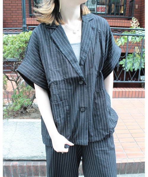 amini tシャツ 半袖 ベスト×パンツ リネンライク セットアップ
