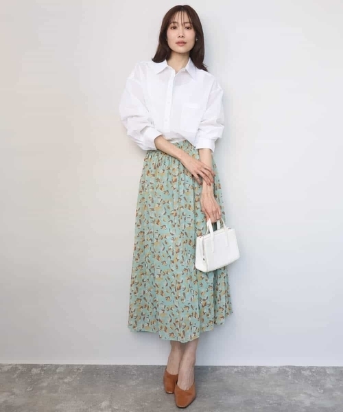 パステルグリーン花柄スカート　未使用　38 MK MICHEL KLEIN（エムケー ミッシェルクラン） ロング スカート 夏 花