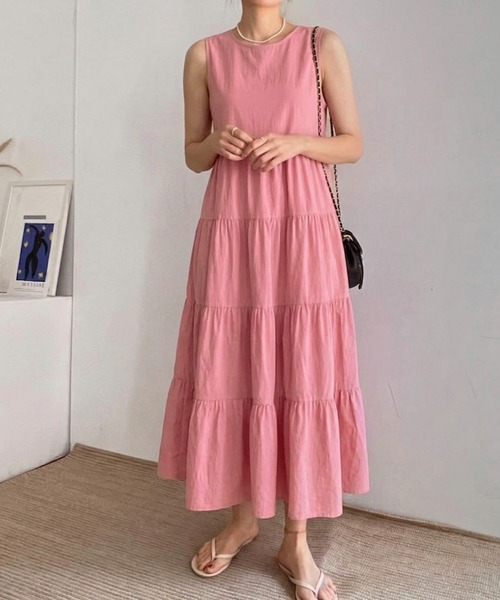 【最終値下げ】【早い者勝ち】Chalmiere ピンク ノースリーブワンピース Maison Calme ワンピース 夏 「26年春夏新作」3 色展開ノースリーブ