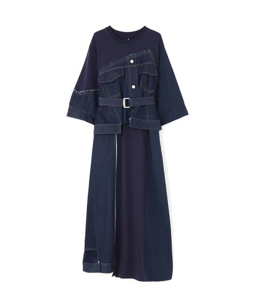 【新品未使用品】AULA AILA アウラアイラデニムコンビネーションワンピース AULA AILA（アウラ アイラ） ワンピース AULA AILA/アウラアイラ/DENIM