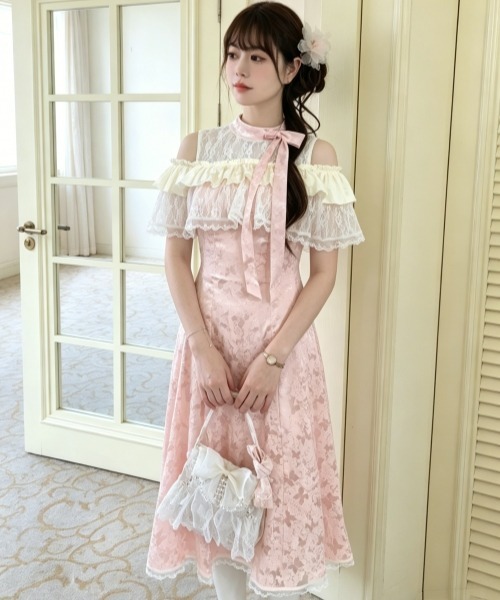 gossip!ロサンゼルス ワンピース レトロガーリー 蝶柄レースフリル