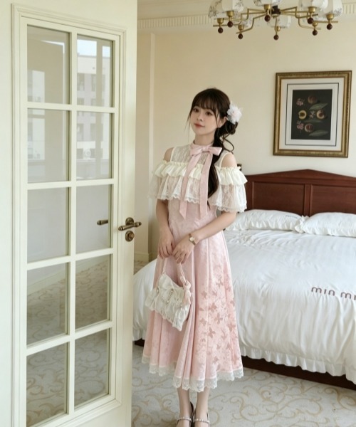 gossip!ロサンゼルス ワンピース 半袖 レトロガーリー 蝶柄レース
