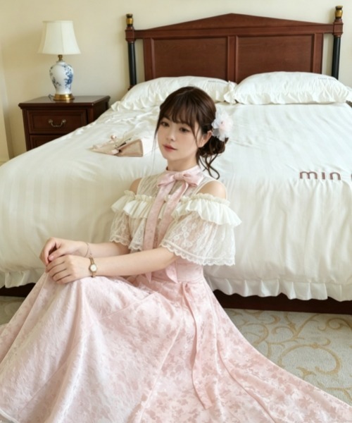 gossip!ロサンゼルス ワンピース レトロガーリー 蝶柄レースフリル