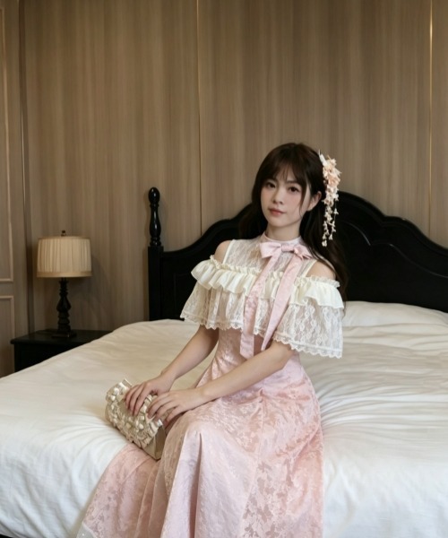 gossip!ロサンゼルス ワンピース レトロガーリー 蝶柄レースフリル
