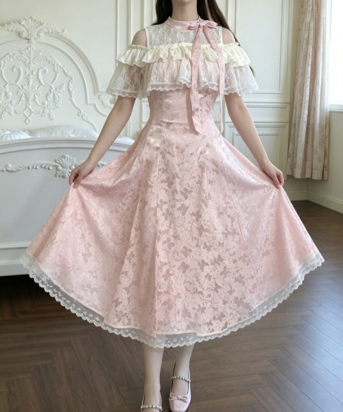 gossip!ロサンゼルス ワンピース レトロガーリー 蝶柄レースフリル