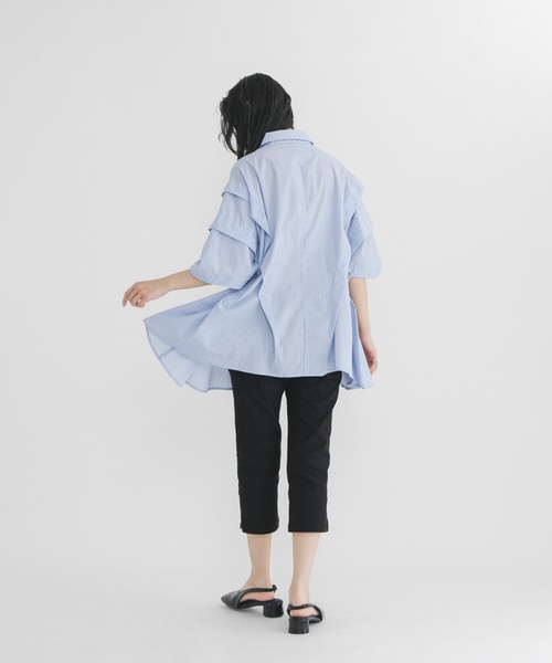 ブラウス シャツ ランダムタックハーフスリーブシャツ レディースの画像