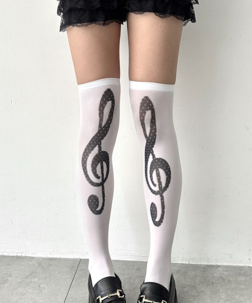 WEGO（ウィゴー） ニーハイ 靴下 WEGO/音符柄シアーニーハイソックス
