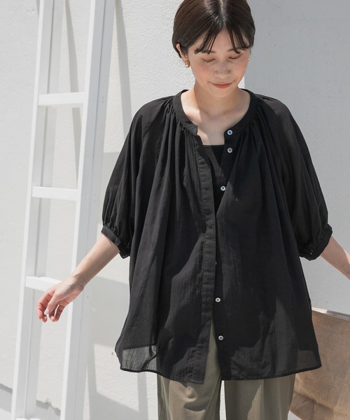 「URBAN RESEARCH DOORS」 半袖ブラウス MEDIUM ブルー レディース_画像4