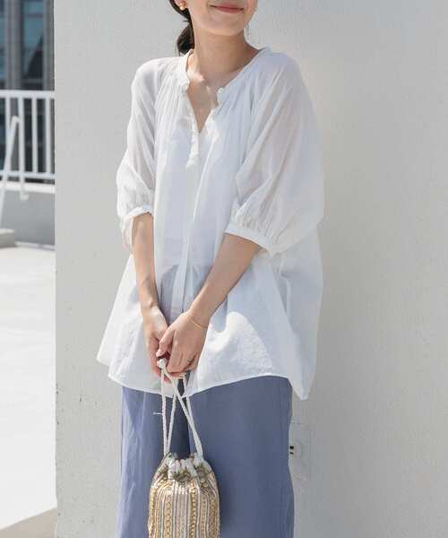 「URBAN RESEARCH DOORS」 半袖ブラウス MEDIUM ブルー レディース_画像5