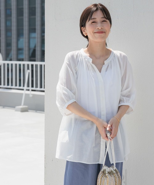 「URBAN RESEARCH DOORS」 半袖ブラウス MEDIUM ブルー レディース_画像8