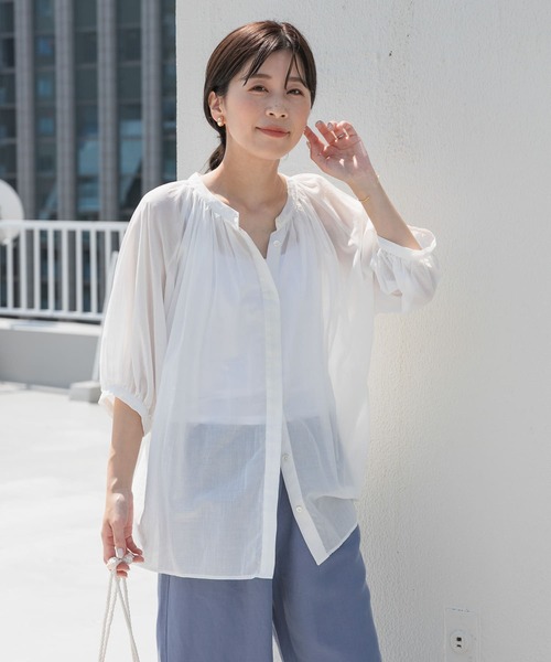 「URBAN RESEARCH DOORS」 半袖ブラウス MEDIUM ブルー レディース_画像9