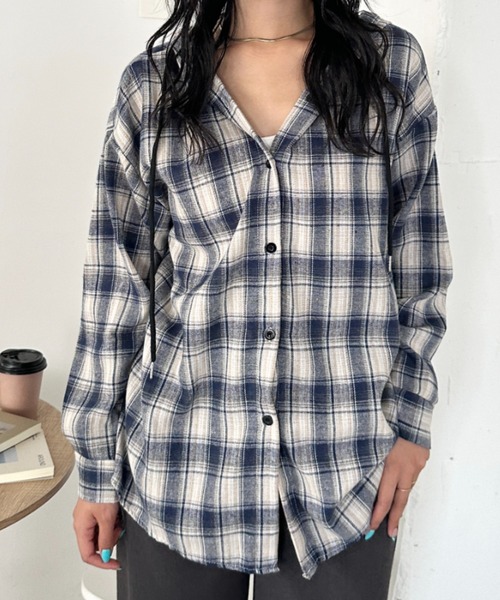 CLEA tシャツ チェック柄フード付きオーバーシャツジャケット