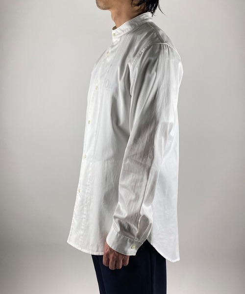 シャツ ブラウス BAND COLLAR SIDE POCKETS LOGO EMBROIDERED COTTON SHIRT / バンド