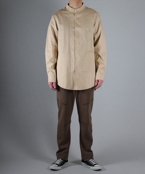 シャツ ブラウス BAND COLLAR SIDE POCKETS LOGO EMBROIDERED COTTON SHIRT / バンド