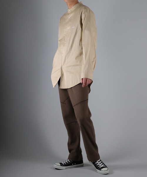 シャツ ブラウス BAND COLLAR SIDE POCKETS LOGO EMBROIDERED COTTON SHIRT / バンド