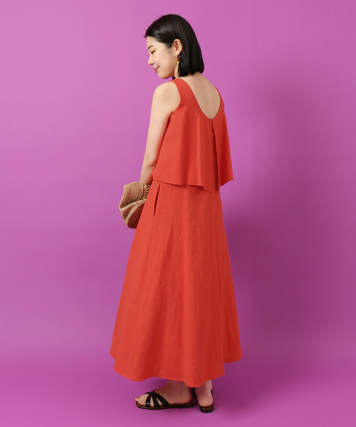 IENA LA BOUCLE ワンピース C/ラミーキャンバスラッフル