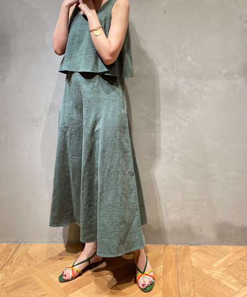 IENA LA BOUCLE ワンピース C/ラミーキャンバスラッフル