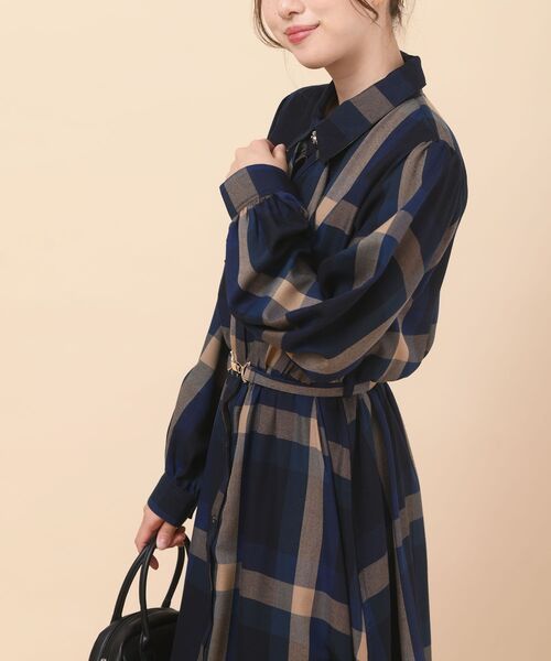 r・p・s（アールピーエス） ワンピース ベルト付きボータイチェック