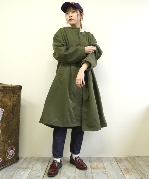 BROOKLYN OVERALL ノーカラーコート コート ナイロンチノノー