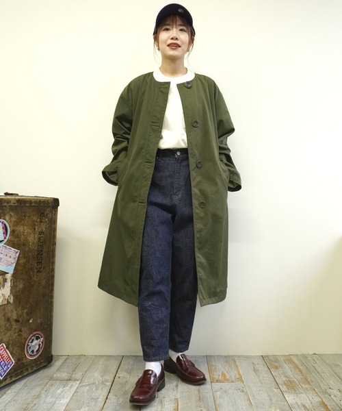 BROOKLYN OVERALL ノーカラーコート コート ナイロンチノノー