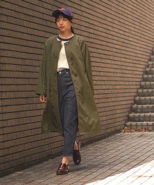 【超美品】CINOH チノ/ エコナイロン ノーカラーコート BROOKLYN OVERALL ノーカラーコート コート ナイロンチノノー