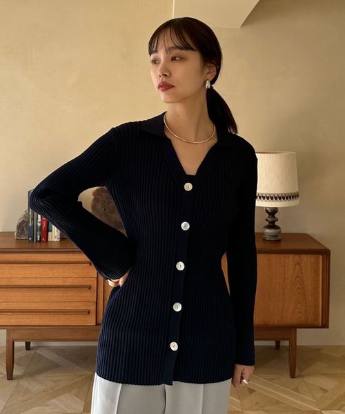 Aimeine 襟付きリブニットカーディガン Information】 10.19(thu.)19:00 明日、完売しておりました 襟