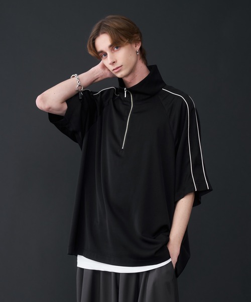 KUUUPY tシャツ Drape Piping Half Zip T-Shirt - ドレープ