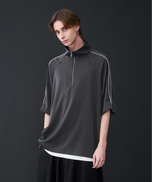 KUUUPY tシャツ Drape Piping Half Zip T-Shirt - ドレープ