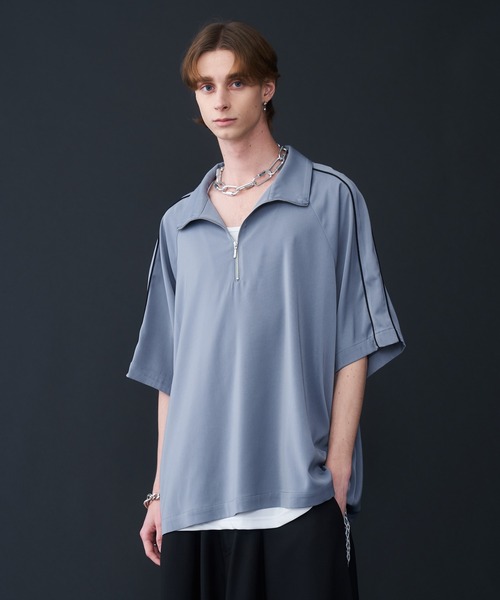 KUUUPY tシャツ Drape Piping Half Zip T-Shirt - ドレープ