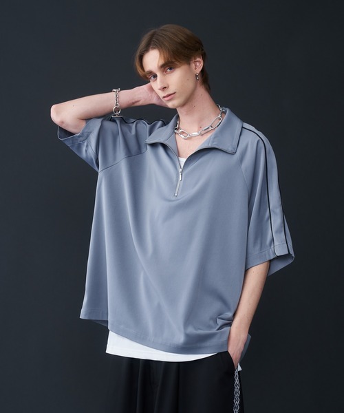 KUUUPY tシャツ Drape Piping Half Zip T-Shirt - ドレープ