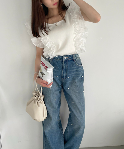 専用♡ カナダ百貨店購入 ティアードフリルのふんわりスリーブニット セール】《5color》ティアードフリルリブニット【洗濯機洗い可