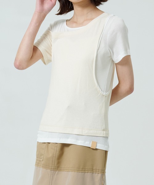 tシャツ アシメツインシアートップス/レイヤードトップス レディース