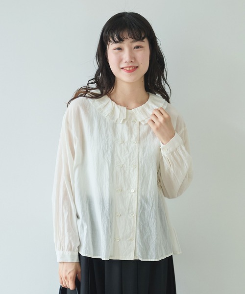 極美品✨bulle de savon コットン ギャザーフリル bebeブラウス AMBIDEX Store 〇コットン / キュプラ ローンIBK bebe ブラウス(F クロ