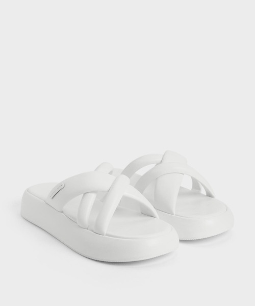   ロゴ クロスオーバーストラップ スライド サンダル CHARLES ＆ KEITH サンダル パッフィー クロスオーバー