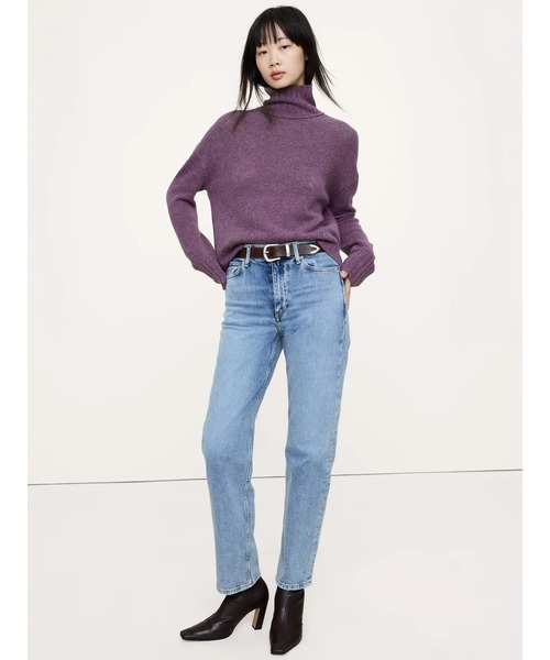 美品　パパス　プラス　タートルネック　カシミヤ混　ニット　セーター　L パープル 美品 パパス プラス タートルネック カシミヤ混 ニット セーター L