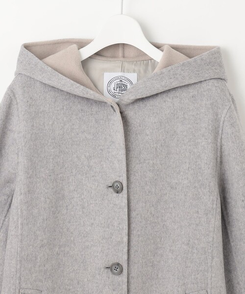 コート アウター ウールナイロンリバー フード付き レディース