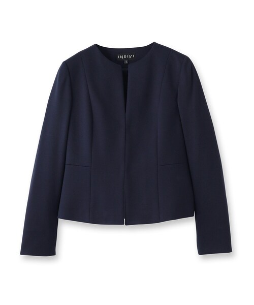INDIVI ノーカラージャケット・スーツ　大きいサイズ INDIVI（インディヴィ） スーツ 「定番スーツ／ジャージ素材」ウエスト