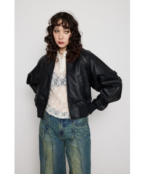 ラグアジェム　ブルゾン LAGUA GEM ブルゾン アウター CROPPED FAUX LEATHER レディース