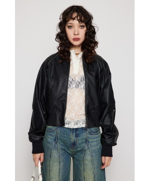 CROPPED FAUX LEATHER ブルゾン LAGUA GEM（ラグアジェム） ブルゾン アウター CROPPED FAUX LEATHER