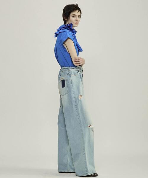 ブラウス シャツ frill no sleeve blouse レディース Lace Ladies ブラウス シャツ 長袖立ち襟フリル無地ブラウス